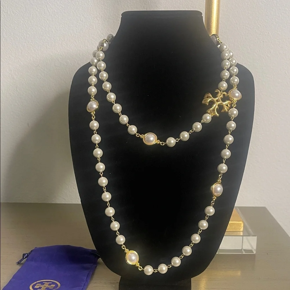 Tory Burch Pearl Necklace with a Gold Tory Burch T Accent - Picture 2 of 9
